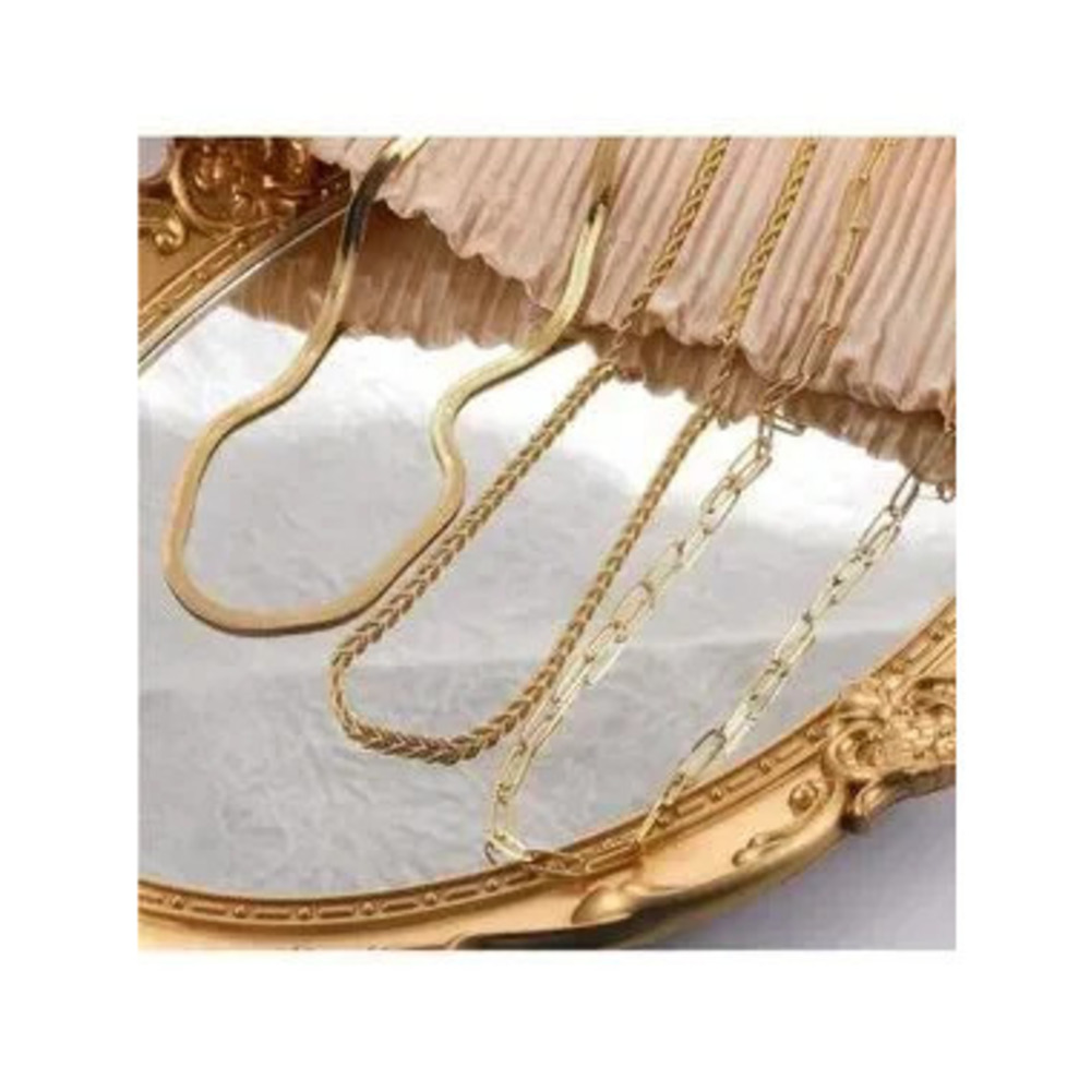 GOLD 14k Gold Plated 3pc Paperclip Herringbone Necklace Set - Picture 3 of 3